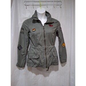 Ashley Jacket Womens M Olive Green Utility Collection Military Full Zip Patches